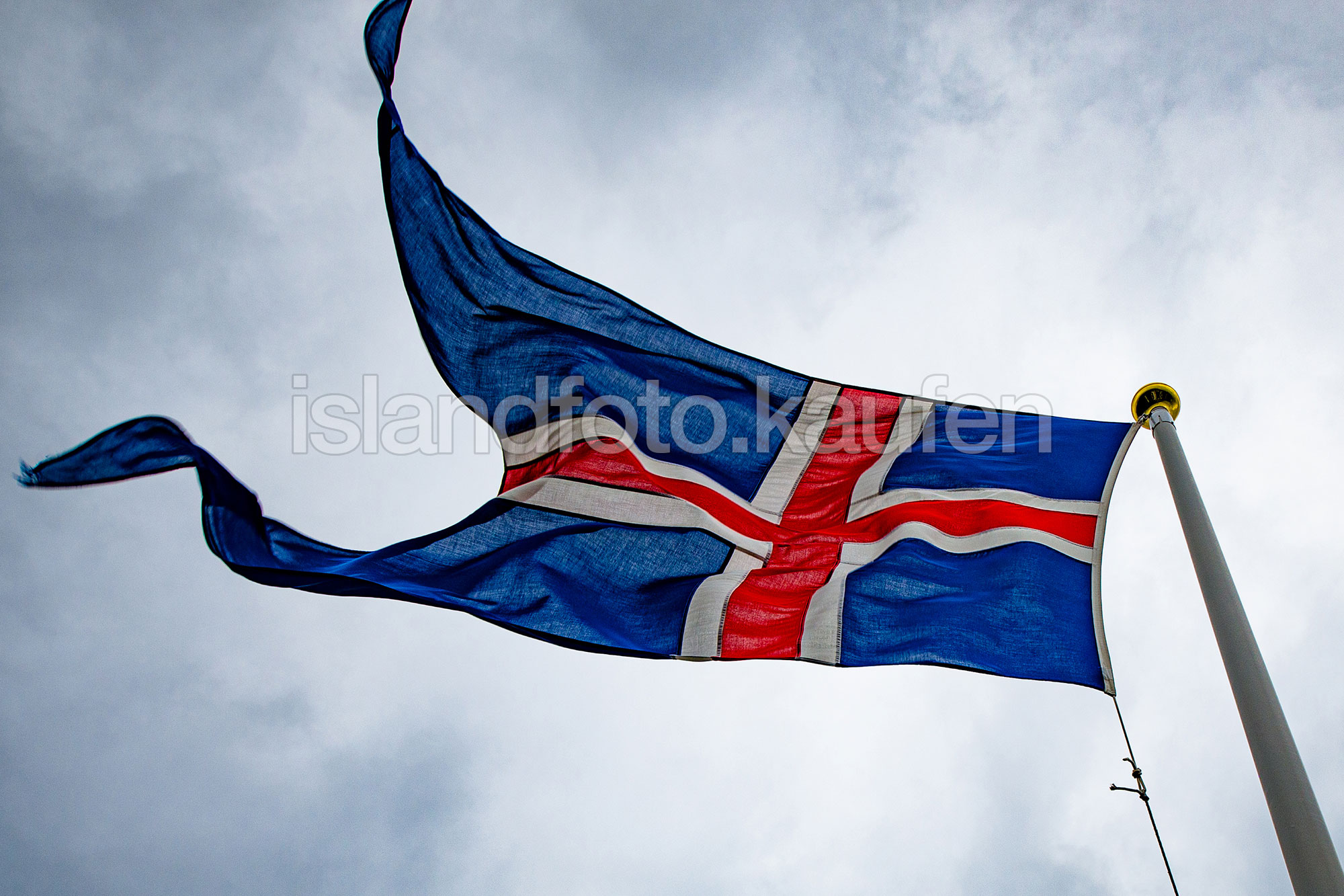 Flagge Islands weht im Wind